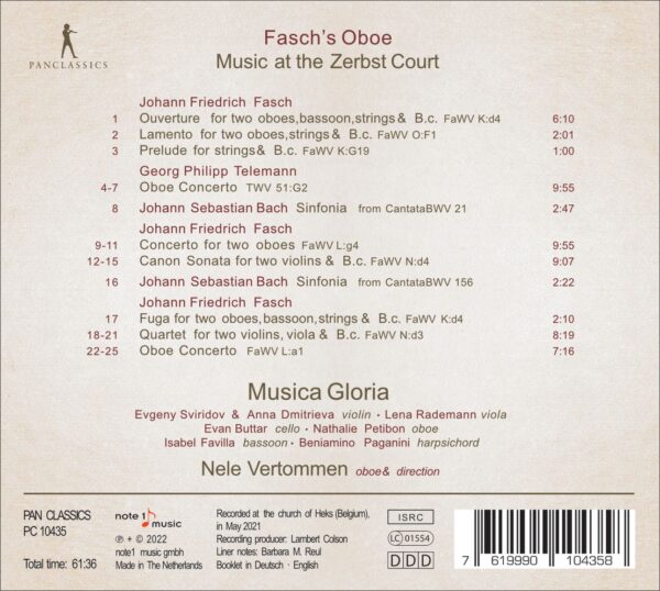 Musica Gloria - Fasch's Oboe - CD